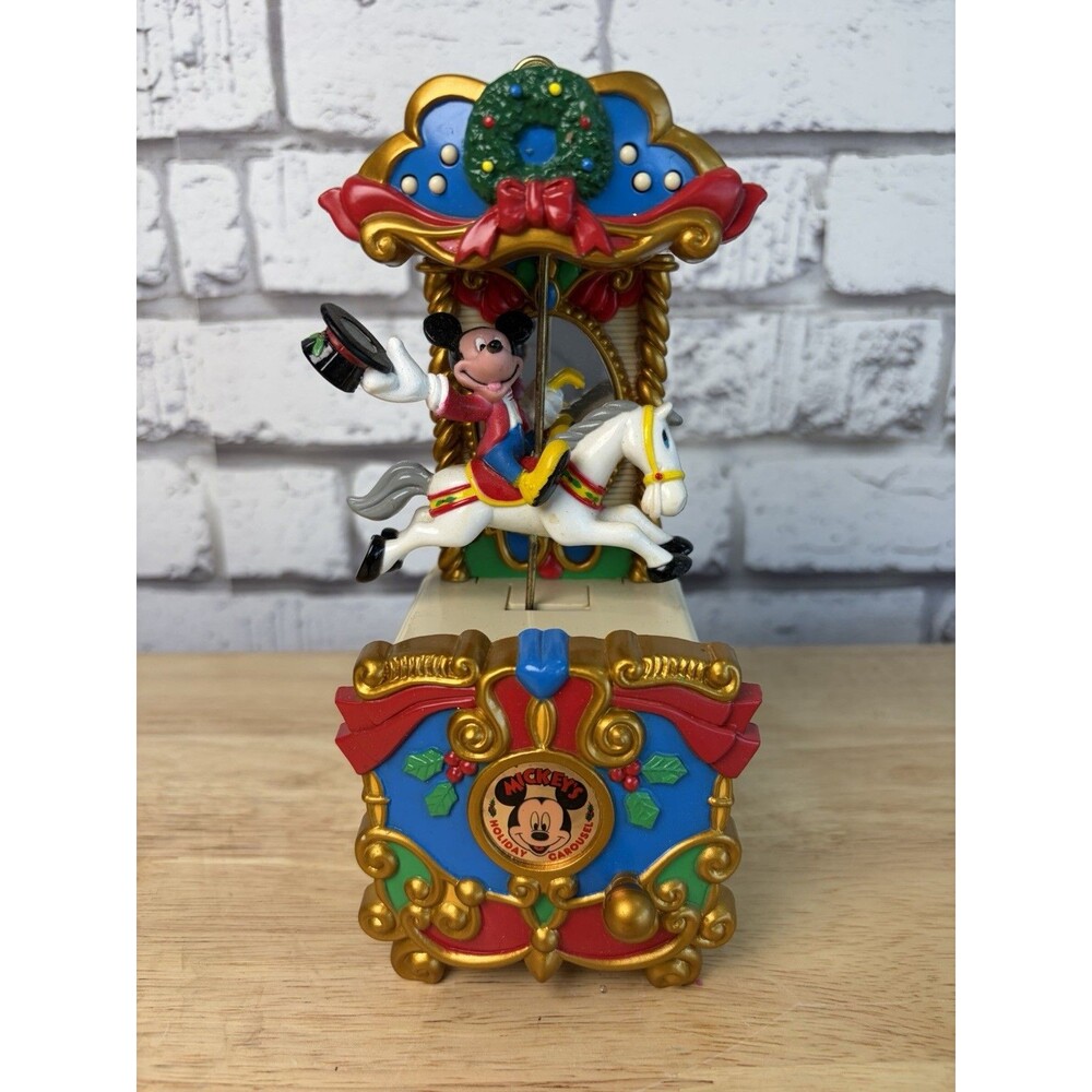 Mr Christmas Musical Disney Mickey Mouse Holiday Carousel Vintage See VIDEO!